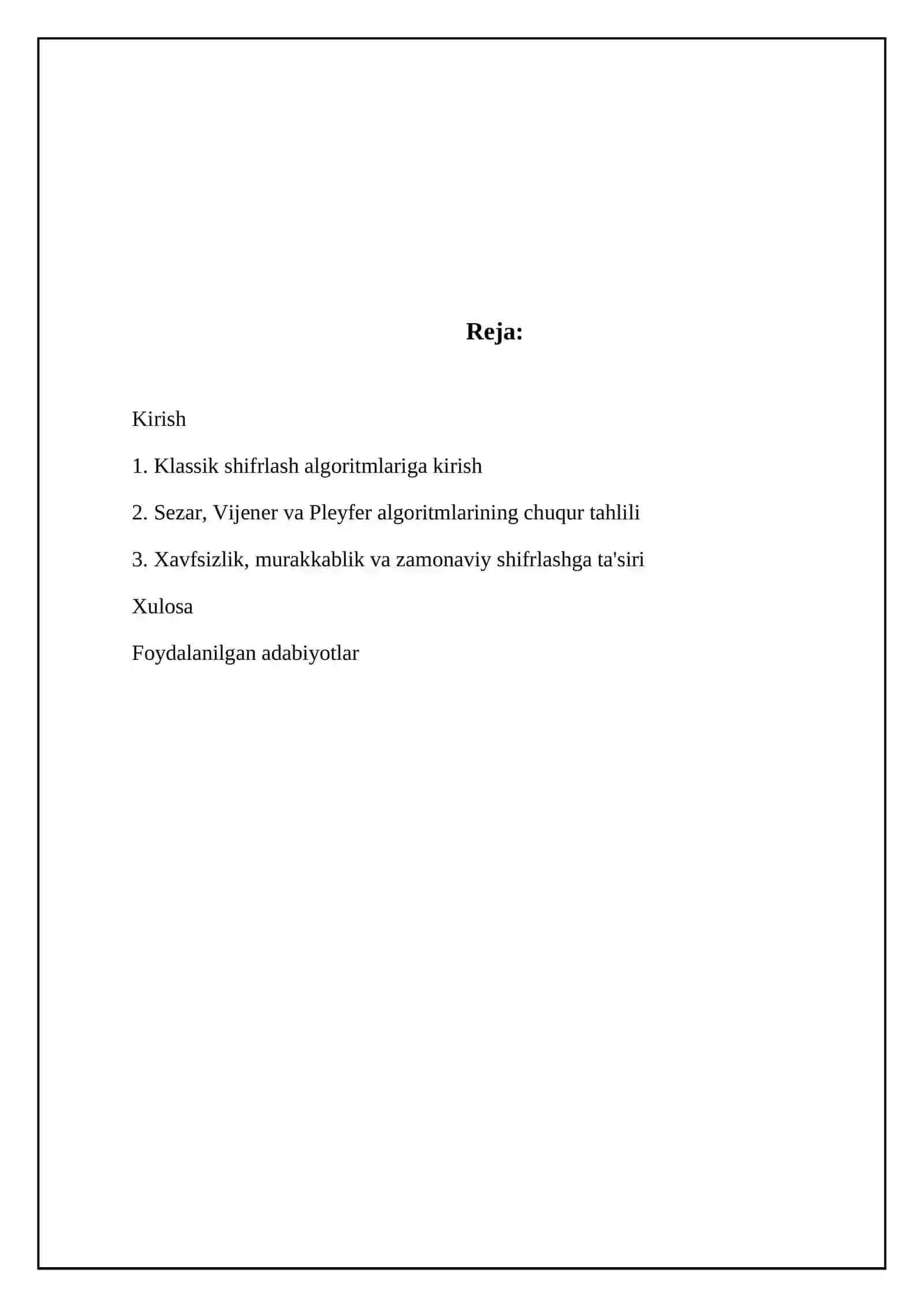 Klassik shifrlash algoritmlariga kirish 2