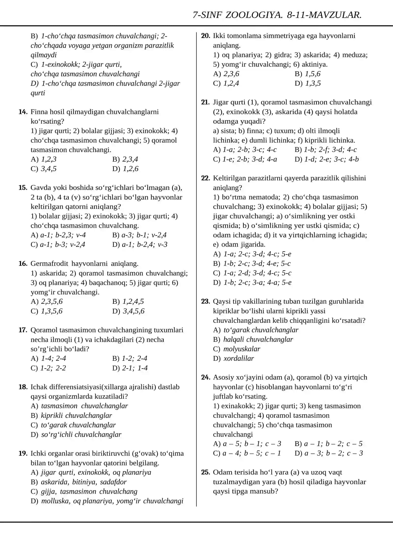 7-SINF ZOOLOGIYA. 8-11-MAVZULAR 2