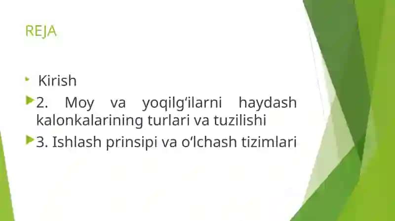 Moy va yoqilg'i haydash kalonkasi haqida. 2