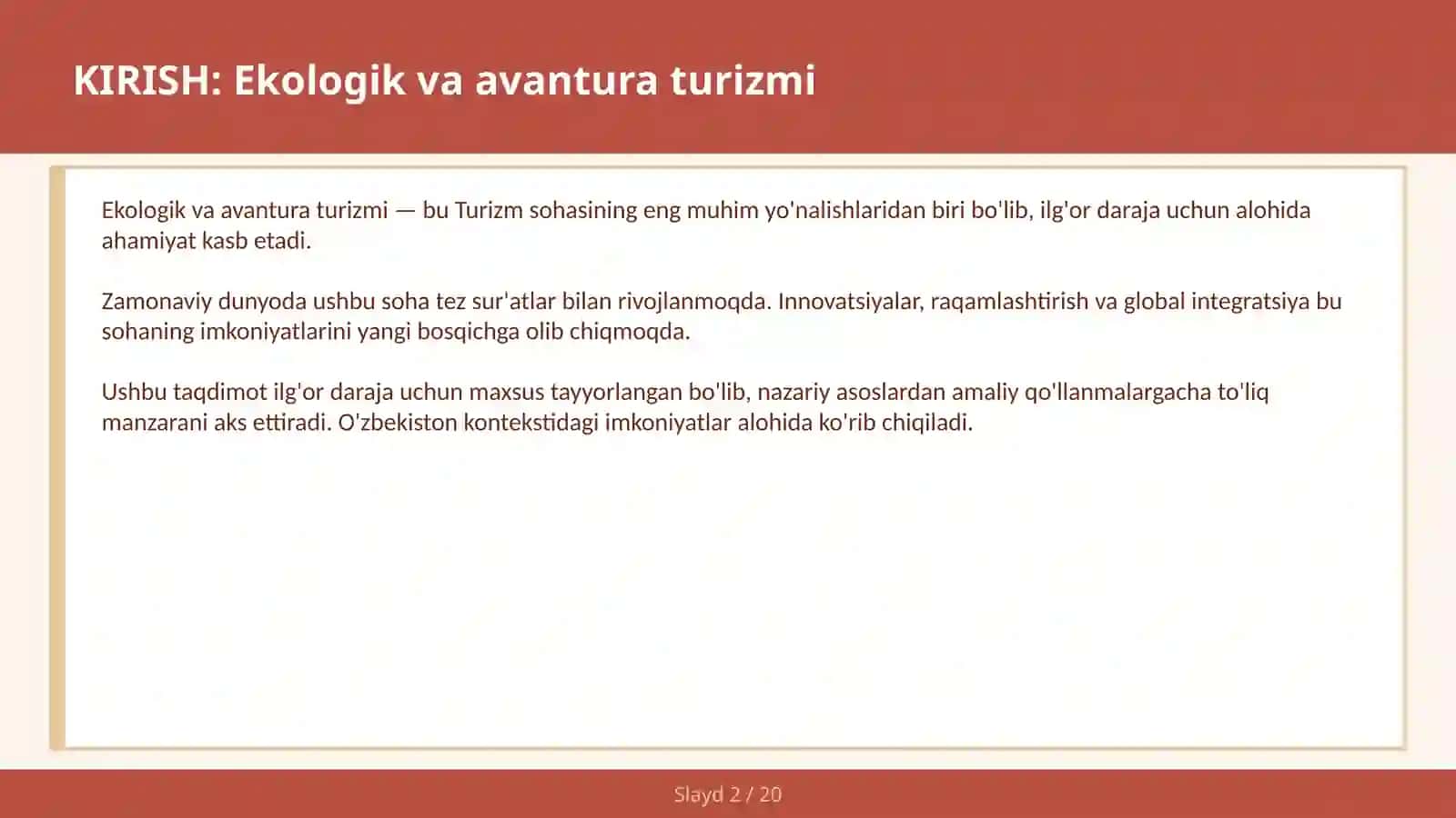 Ekologik va Avantura Turizmi 2
