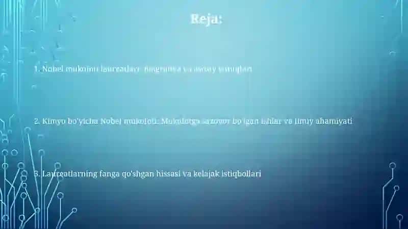 Kimyo sohasidagi Nobel mukofoti sovrindorlari va yutuqlari 2