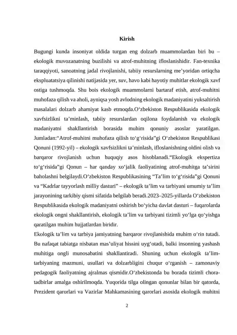 Ekologiya. Ekologik ta'lim- tarbiya mazmuni 2