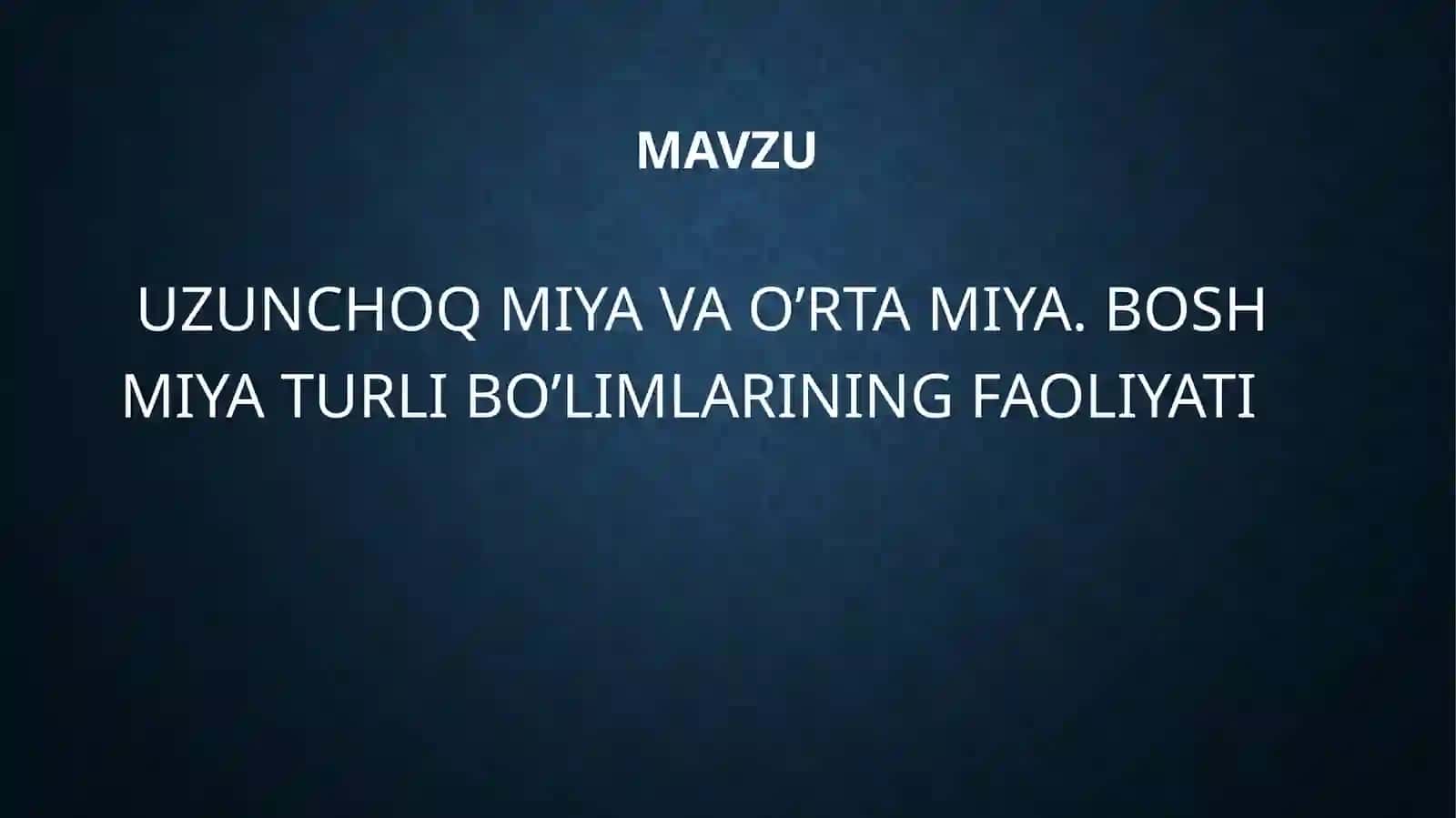UZUNCHOQ MIYA VA O’RTA MIYA. BOSH MIYA TURLI BO’LIMLARINING FAOLIYATI 2