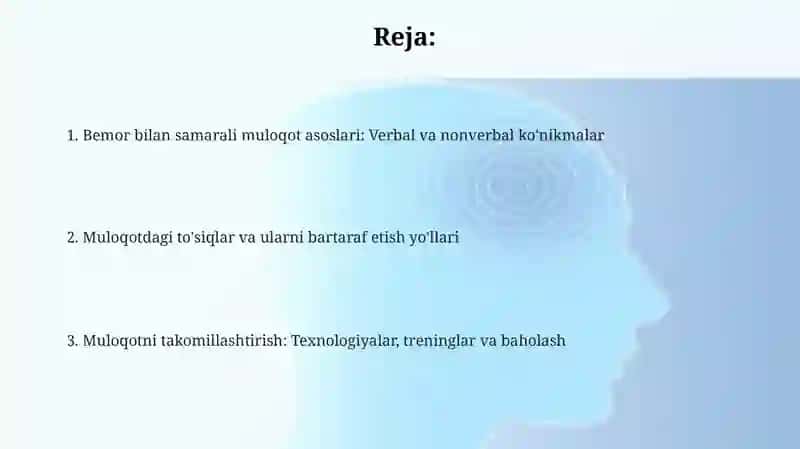 Bemorlar bilan muloqot ko'nikmalari 2