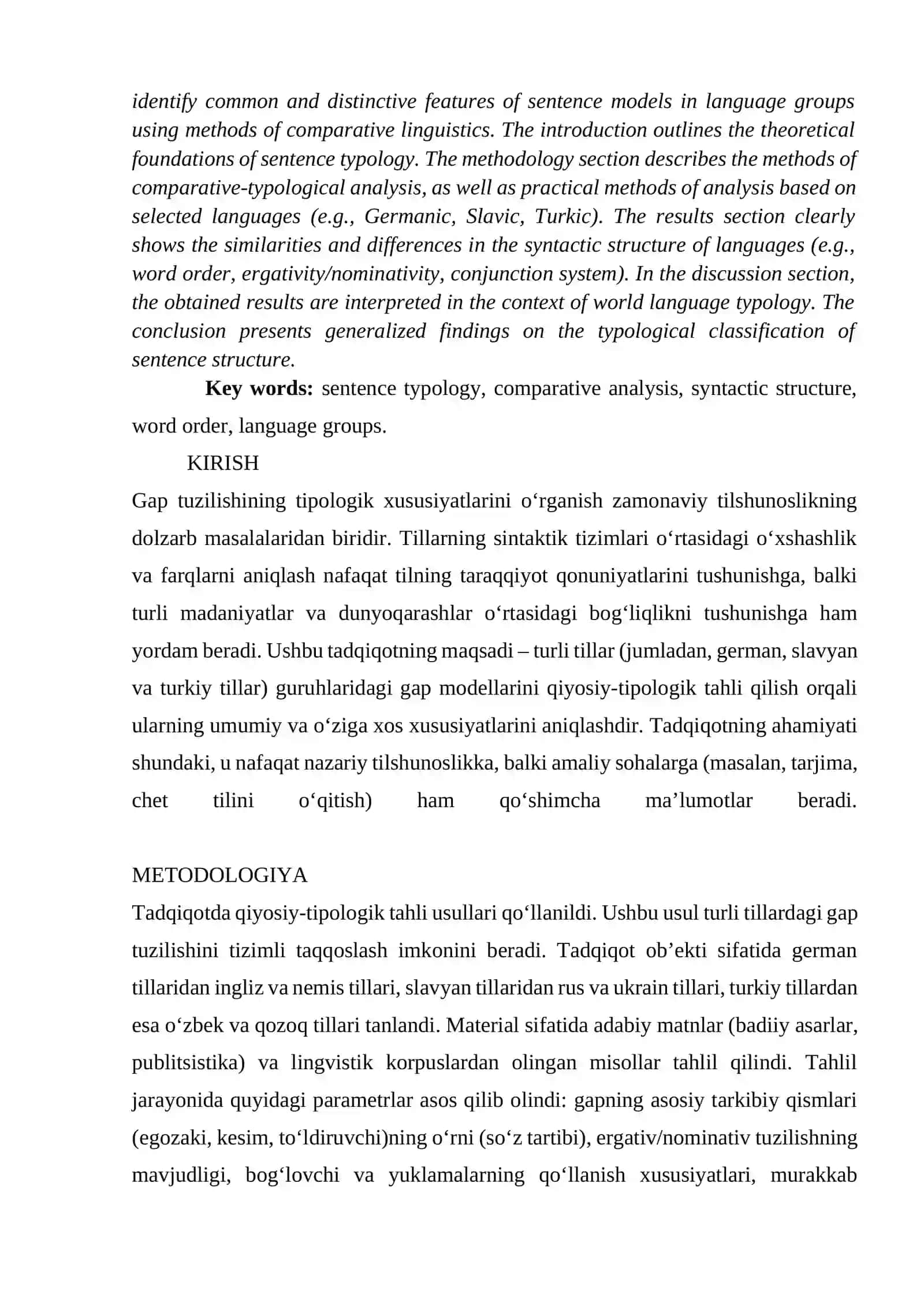 TYPOLOGISCHE MERKMALE DES SATZES IN DEN VERGLICHENEN SPRACHEN 2