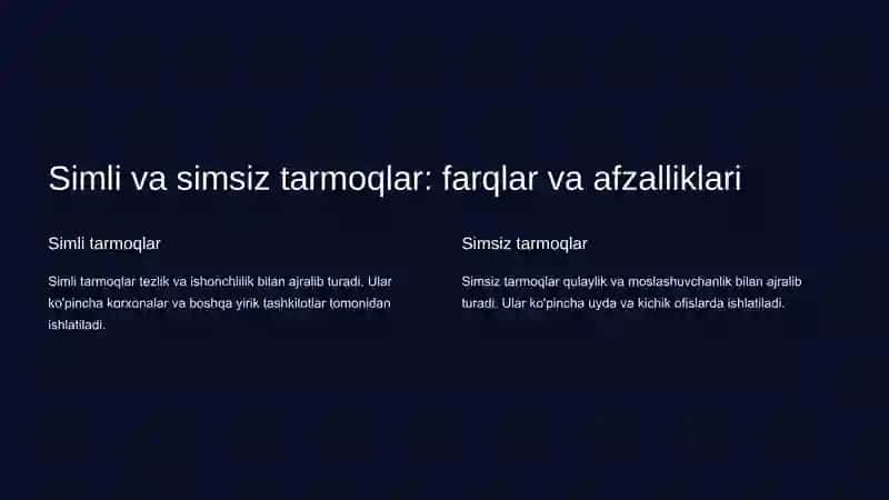 Axborot uzatish muhitini o'rganish: simli va simsiz tarmoq 2