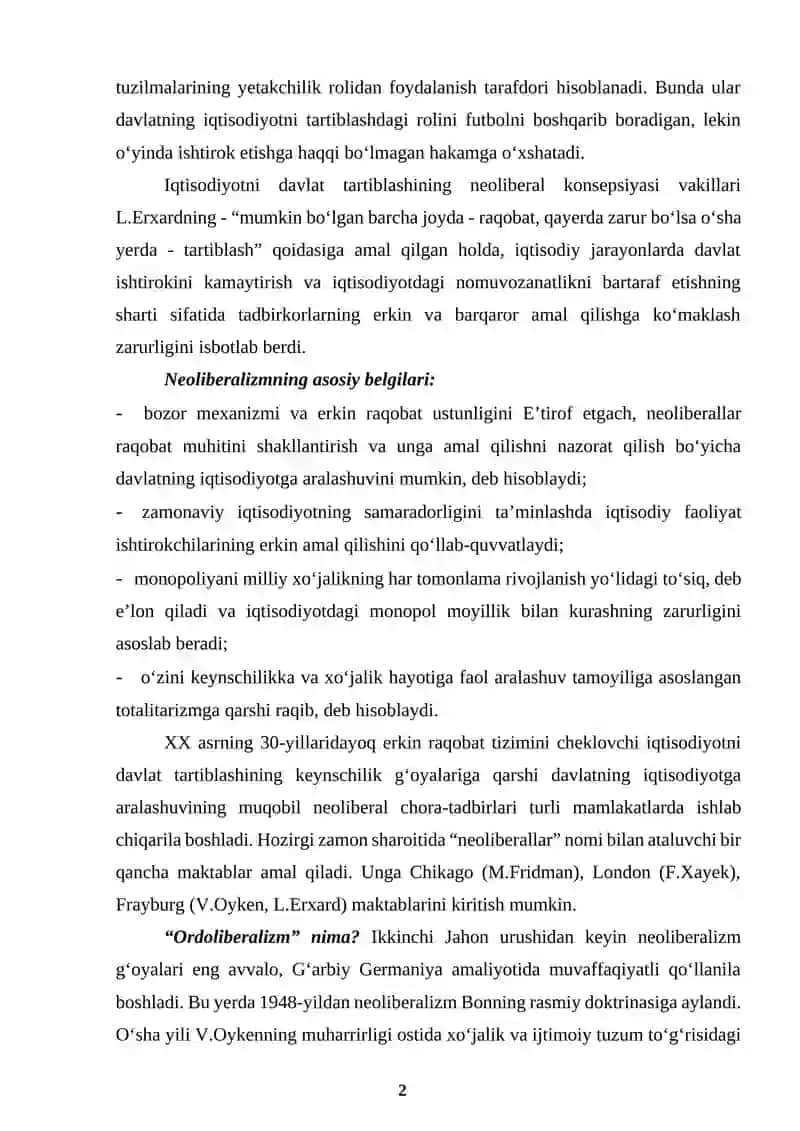 Neoliberalizmning mohiyati va ahamiyati 2