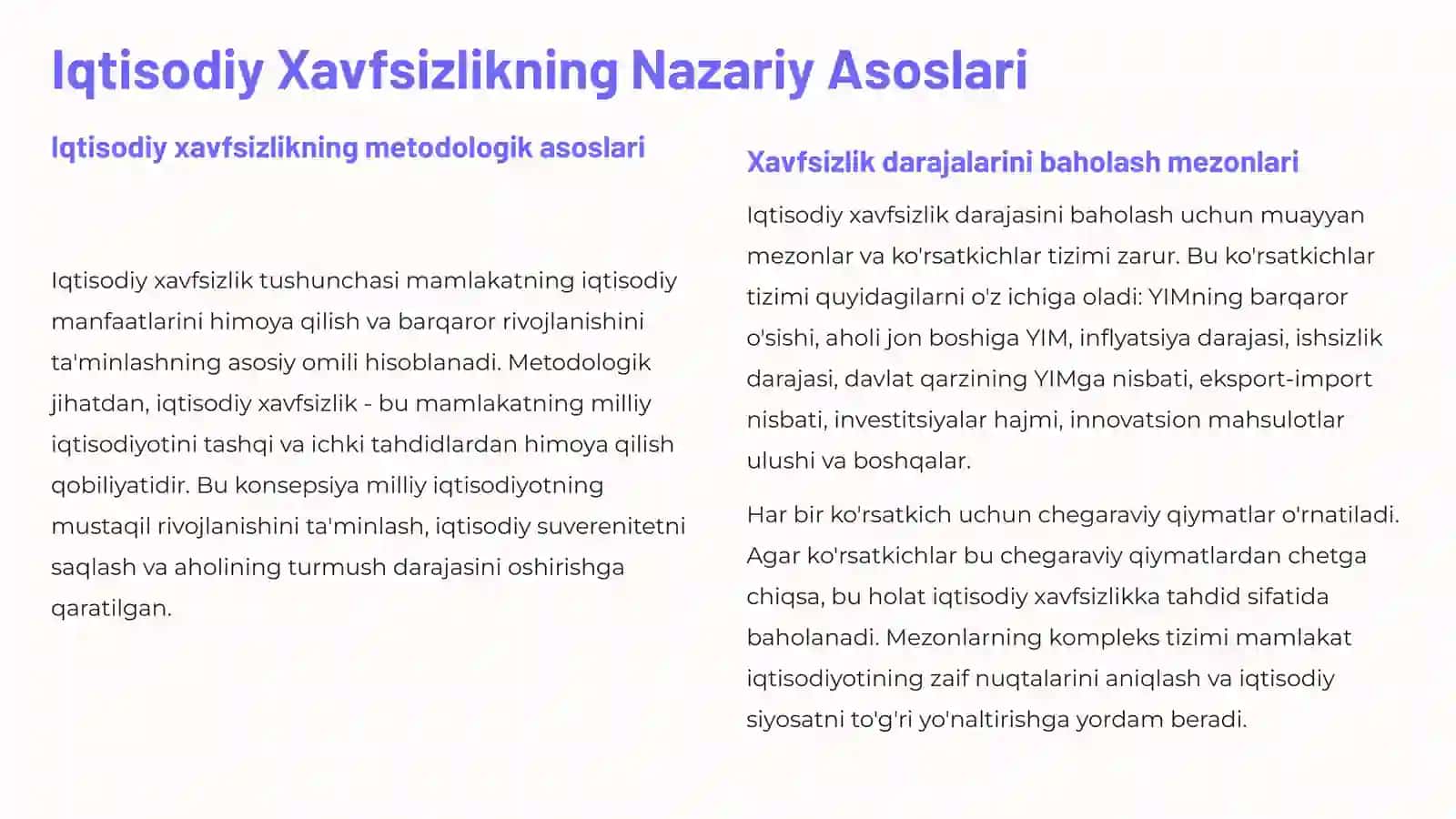 O'zbekistonning iqtisodiy xavfsizlik omillari 2