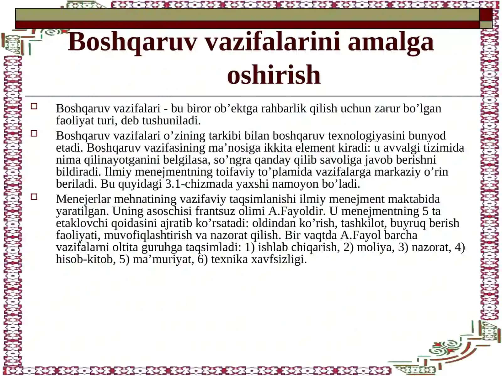 Boshqaruv vazifalari 2