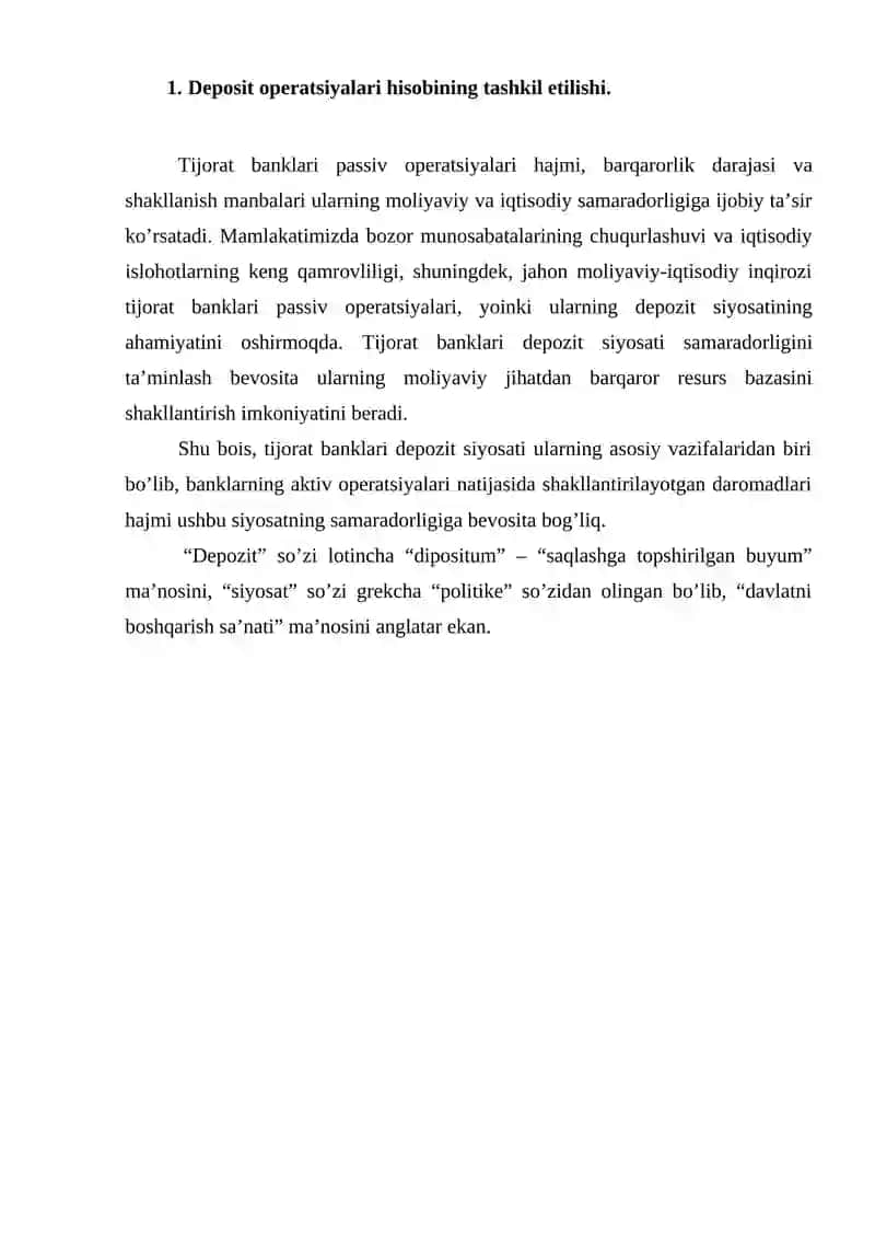 Deposit operatsiyalari hisobi 2