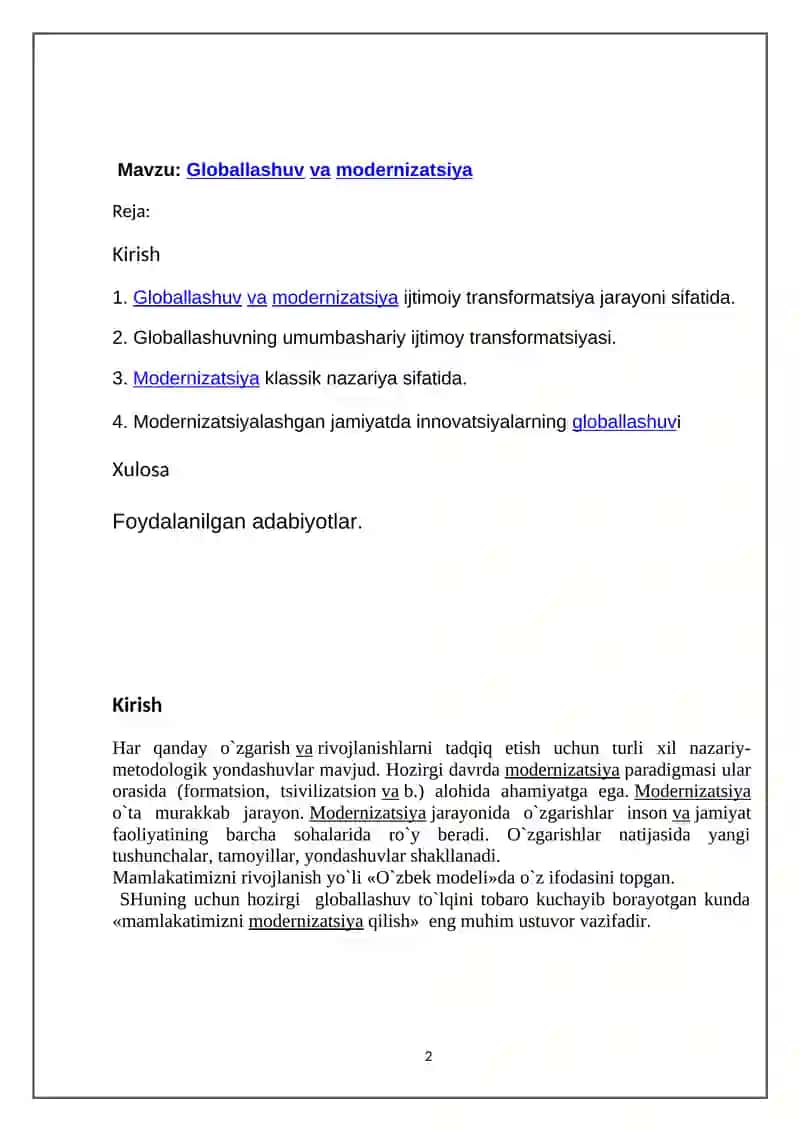 Globallashuv va modernizatsiya 2