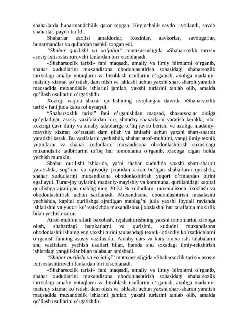 Shaharsozlik tarixi 2