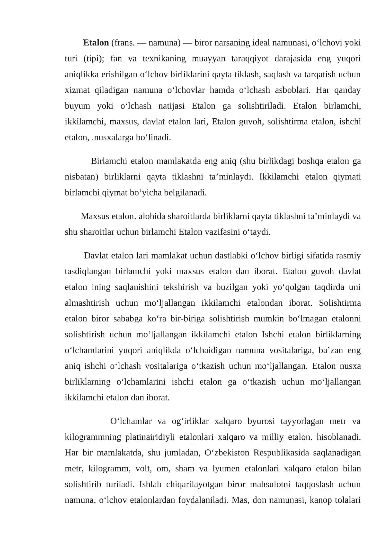 O`lchashlar birligini ta’minlash va etalonlar 2