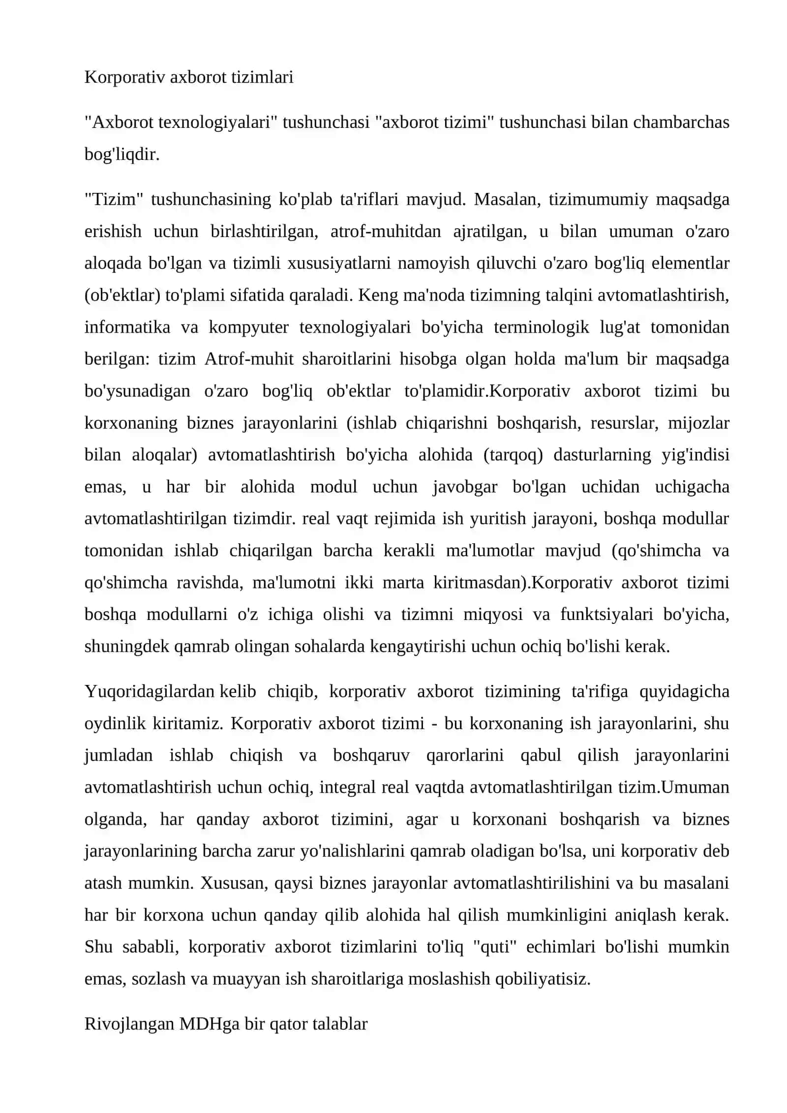 Korparativ axborot tizimlari 2