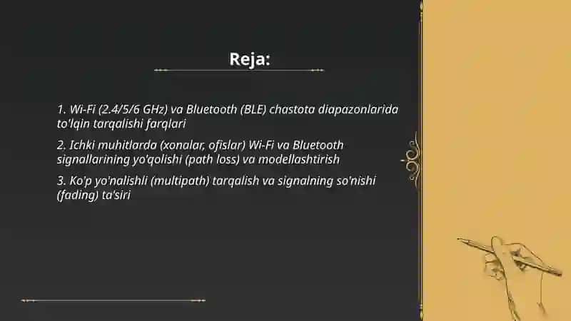 Wi-Fi va Bluetooth tizimlarida to'lqin tarqalishi va energiya sarfi 2