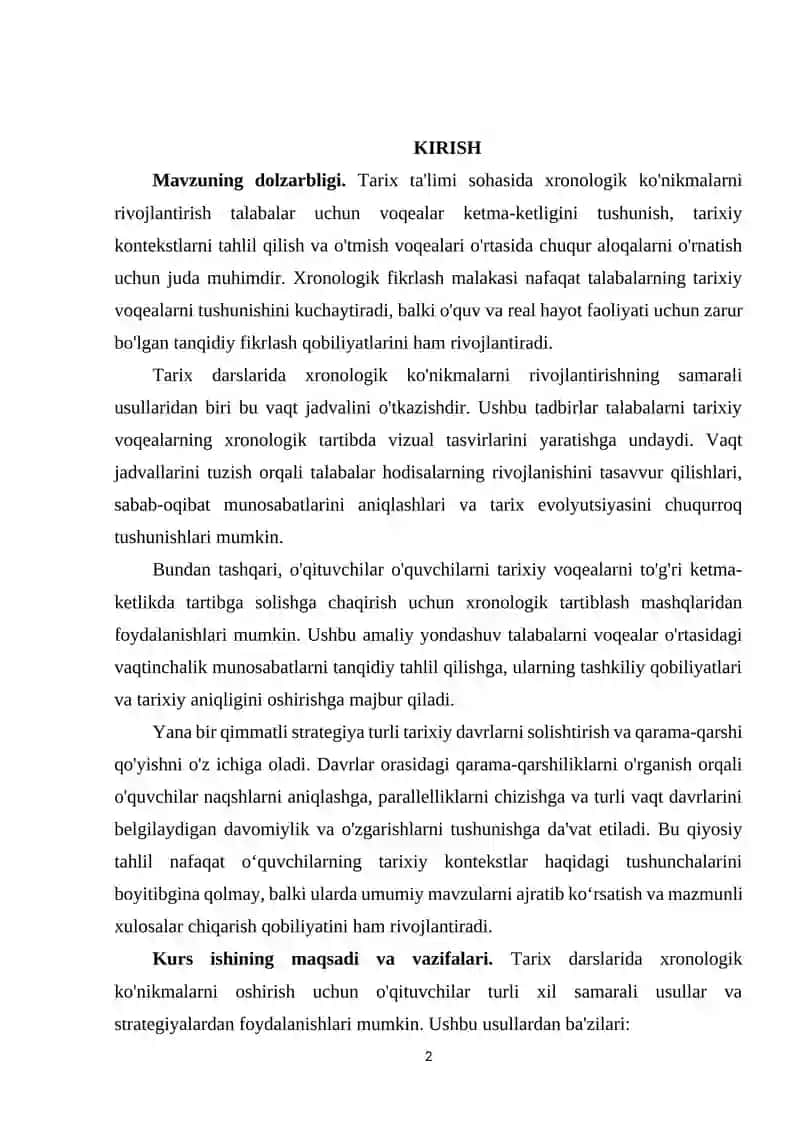 Tarix darslarida xronologik ko'nikmalarni shakllantirish usullari 2