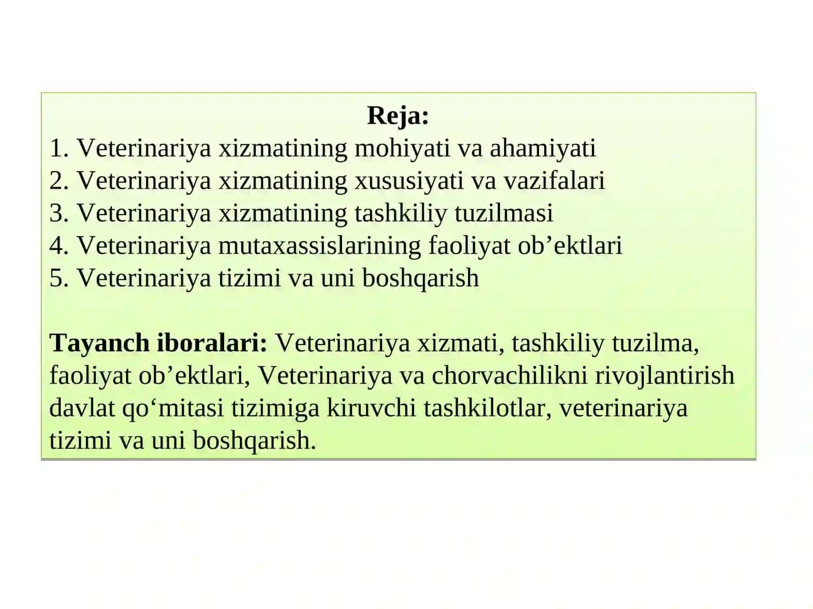 VETERINARIYAXIZMATINING TASHKILIY TUZILISHI 2