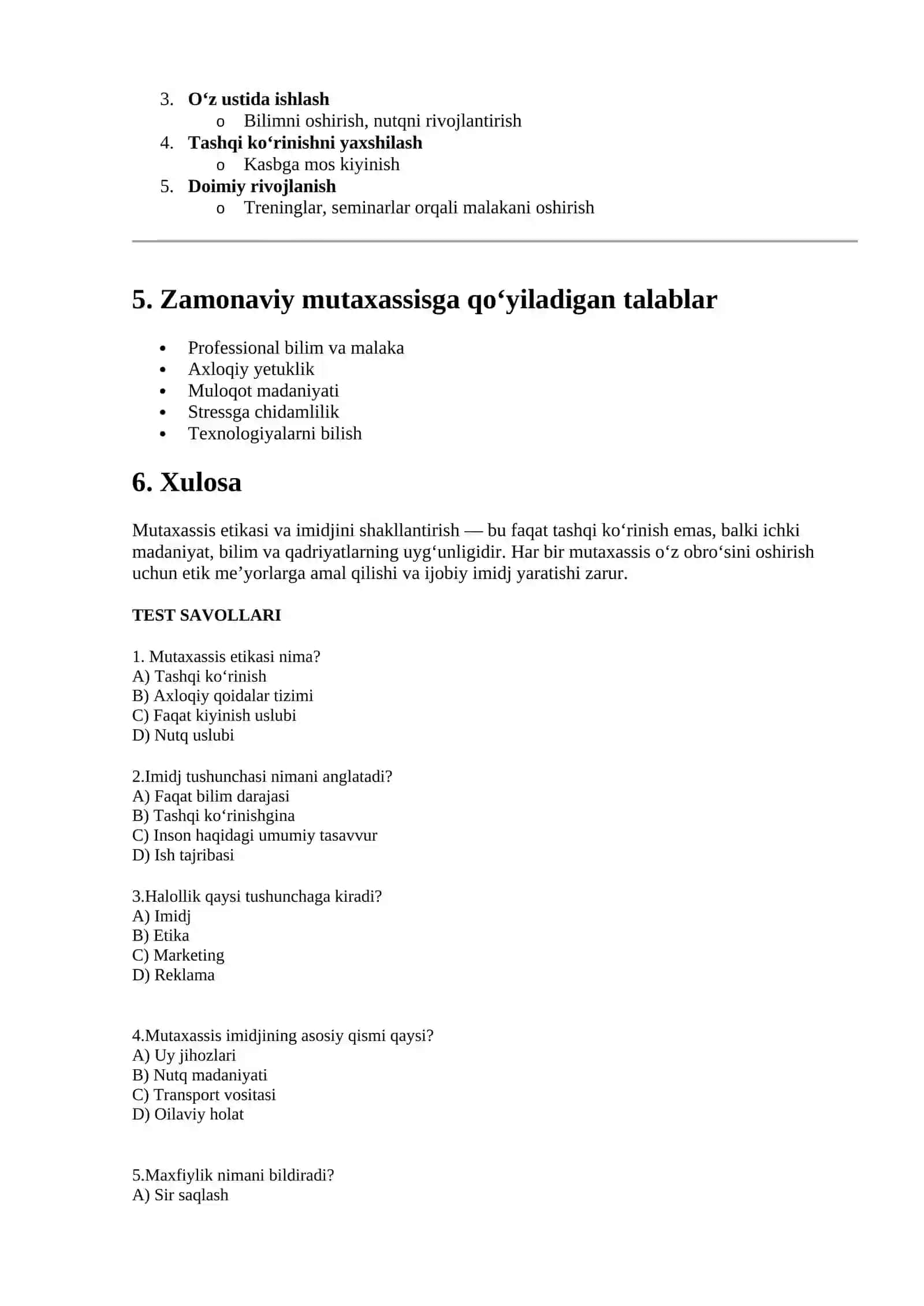 Mutaxassis etikasi va imidjini shakllantirish 2
