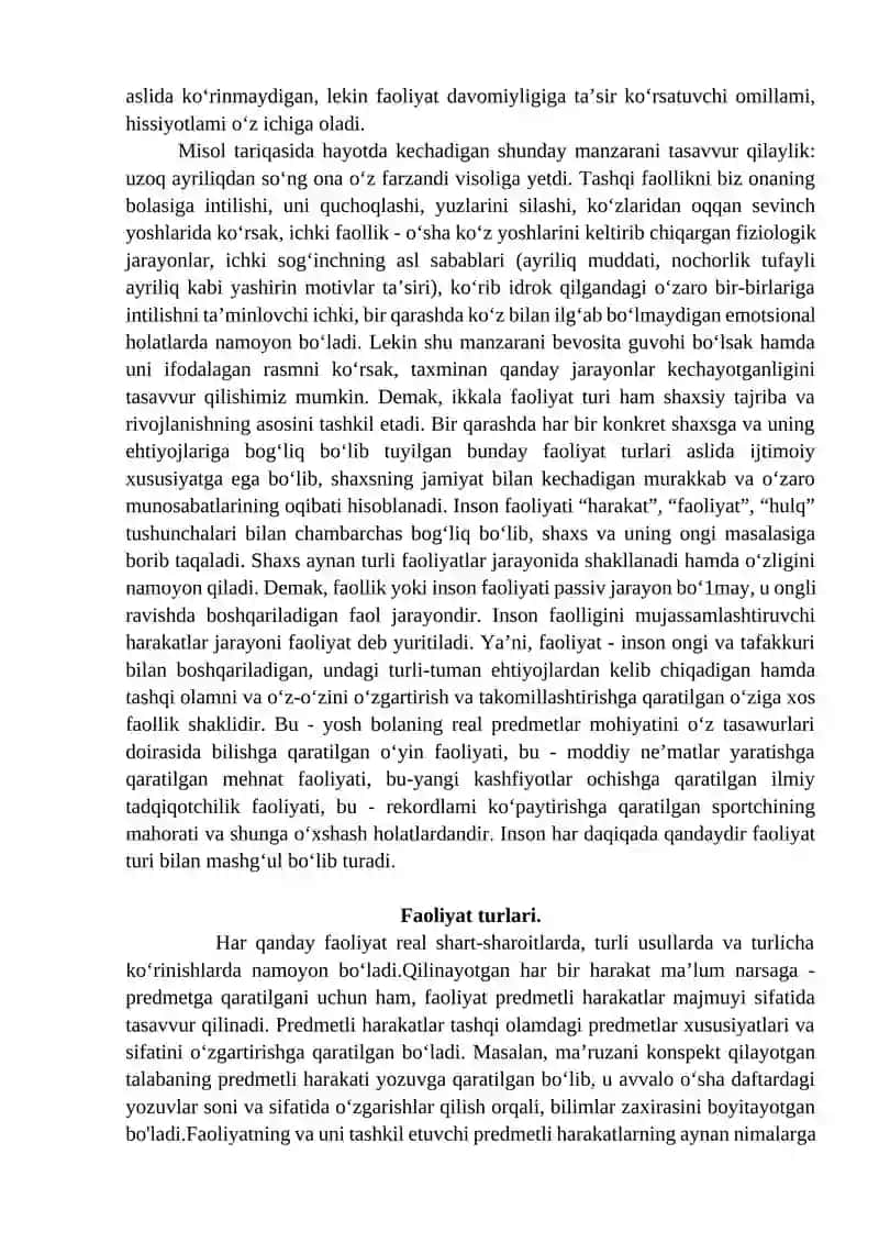 Faoliyatning psixologik talqini 2