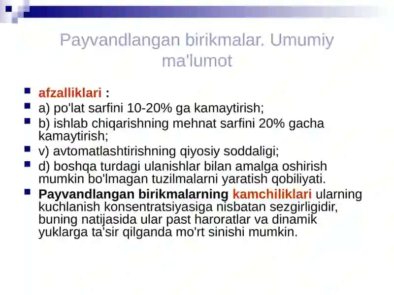 Payvand birikmalarni statik mustaxkamlikka xisoblash 2