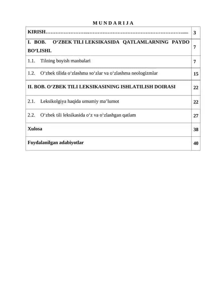 O‘zbek Tili Fanidan Kurs Ishi 2