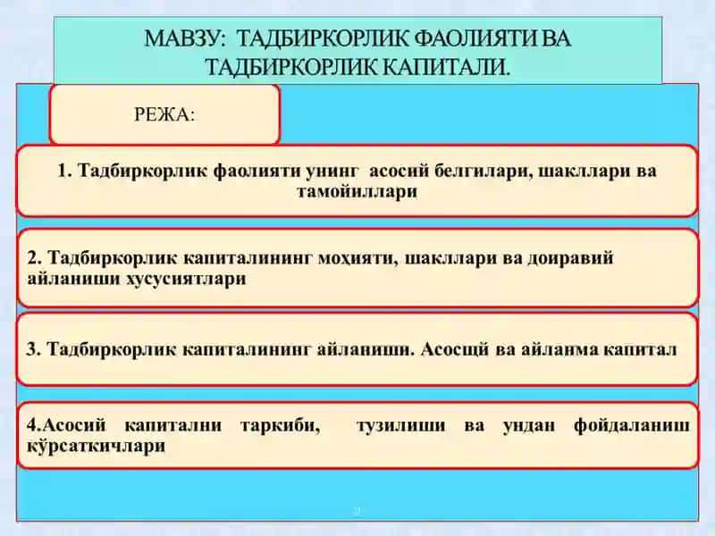 Tadbirkorlik faoliyati va tadbirkorlik kapitali 2