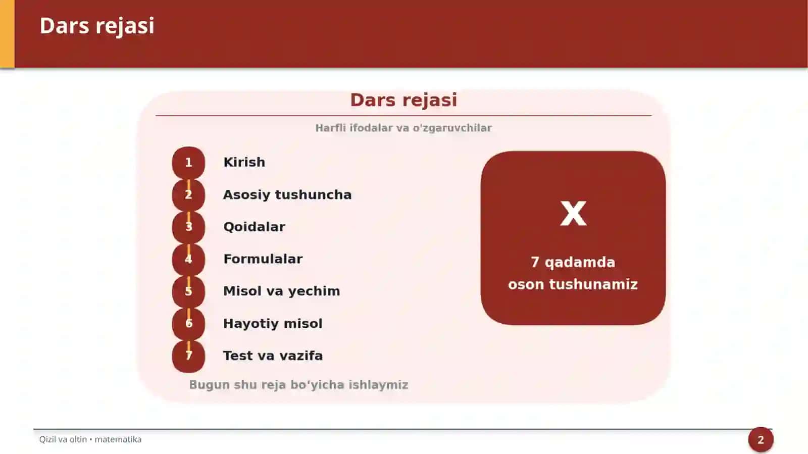 Harfli ifodalar va o'zgaruvchilar 2