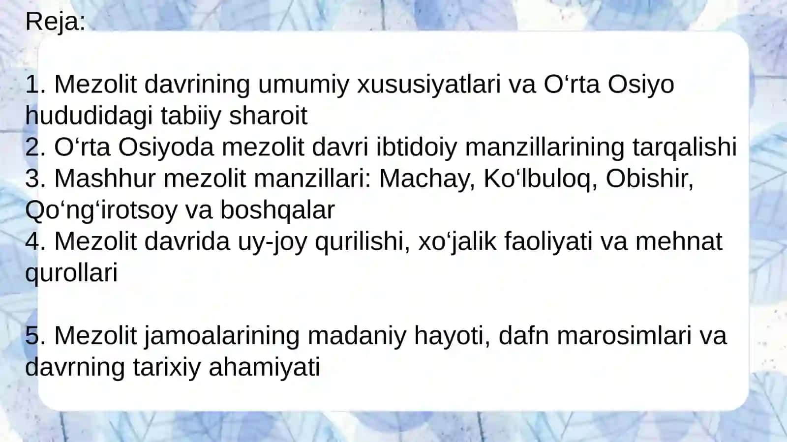O'rta Osiyoda mezolit davri ibtidoiy manzillarining tarqalishi 2