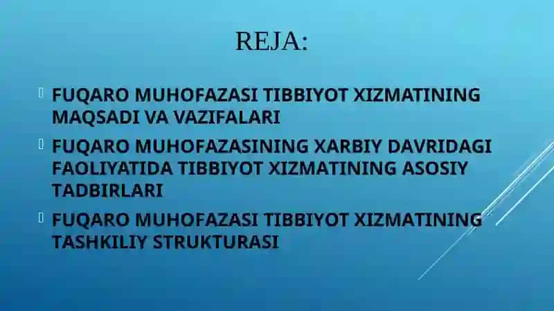 Aholining tabiiy ofatlar, katta falokatlar va talofatlarda tibbiy jihatdanta’minlanishini tashkil etish 2