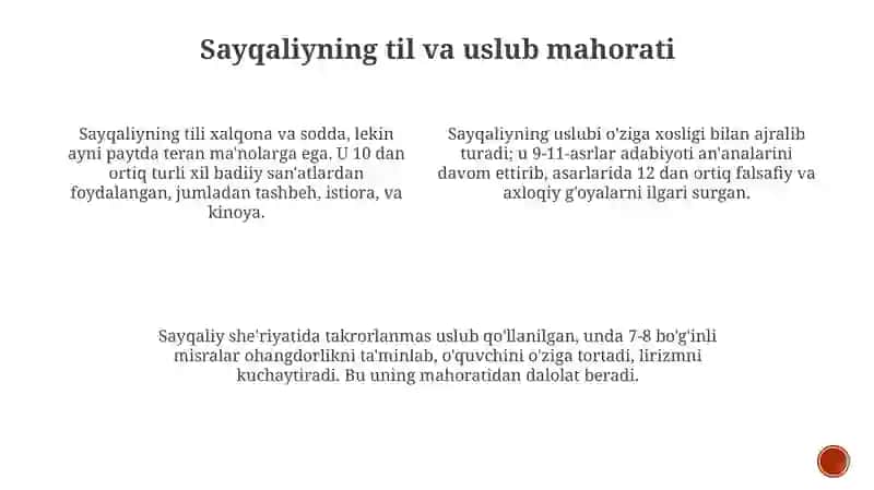 Sayqaliyning til va uslub mahorati 2