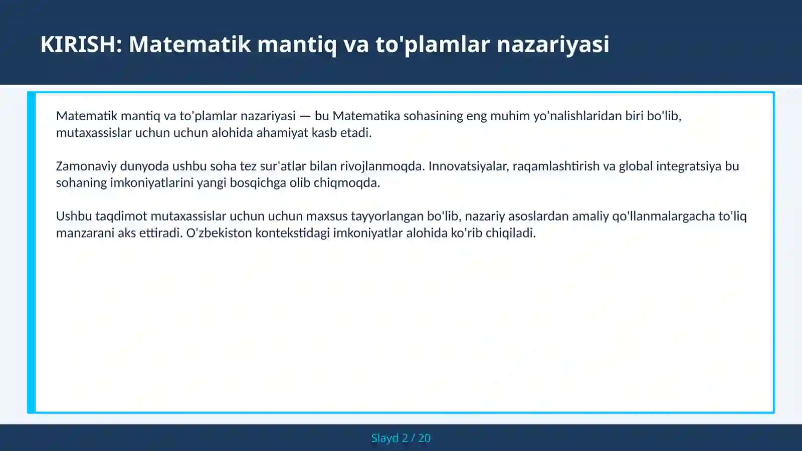 Matematik mantiq va to'plamlar nazariyasi 2