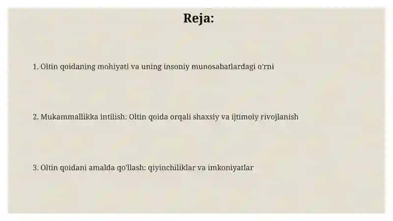 Oltin qoida asosida yashash komilinsonliksariqadam 2