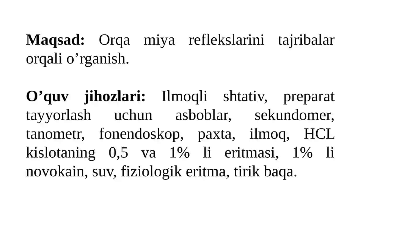 Orqa miyaning reflekslarini o’rganish 2