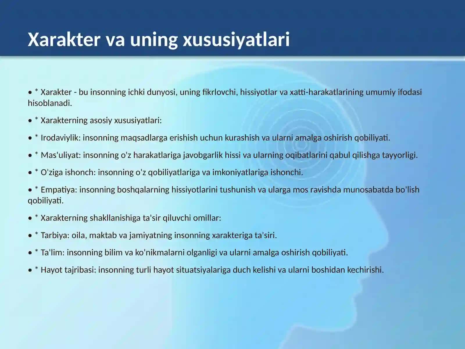 XARAKTER VA UNING XUSUSIYATLARI  QOBILYAT ISTE’DOD VA QOBILYAT 2