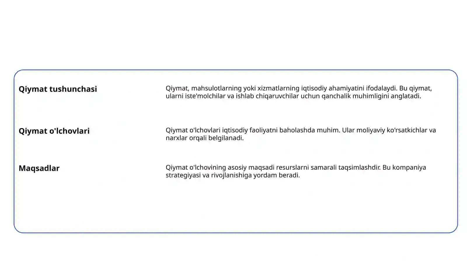 Qiymat o'lchovining mohiyati va uning ahamiyati 2
