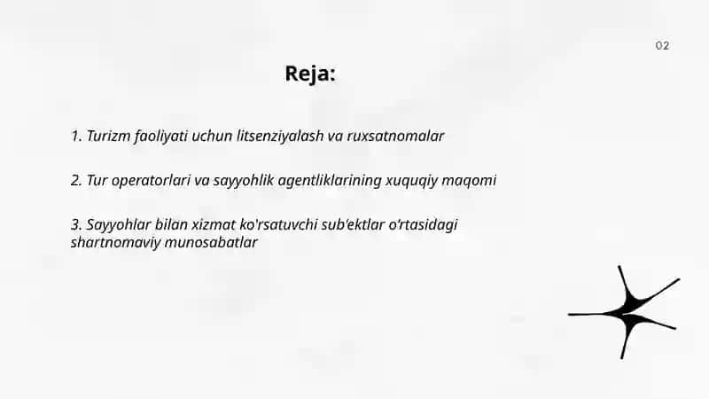 Turistik industiriyaning xuquiy tartibga solinishi 2