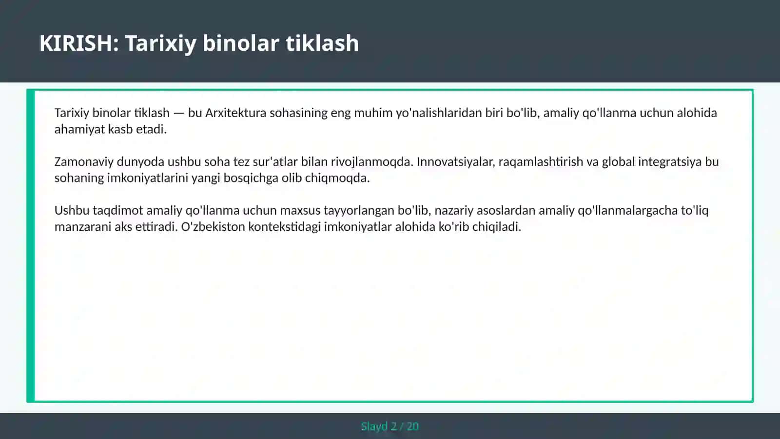Tarixiy binolar tiklash 2