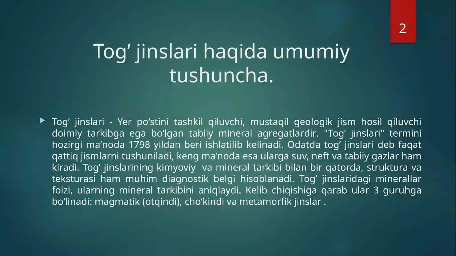 Tog’ jinslari va minerallar 2