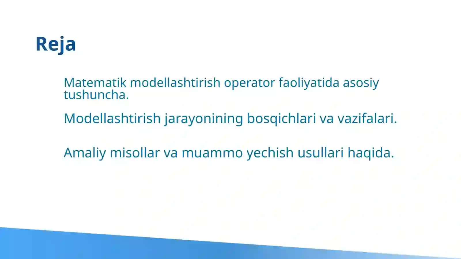 Matematik modellashtirish operator faoliyati 2