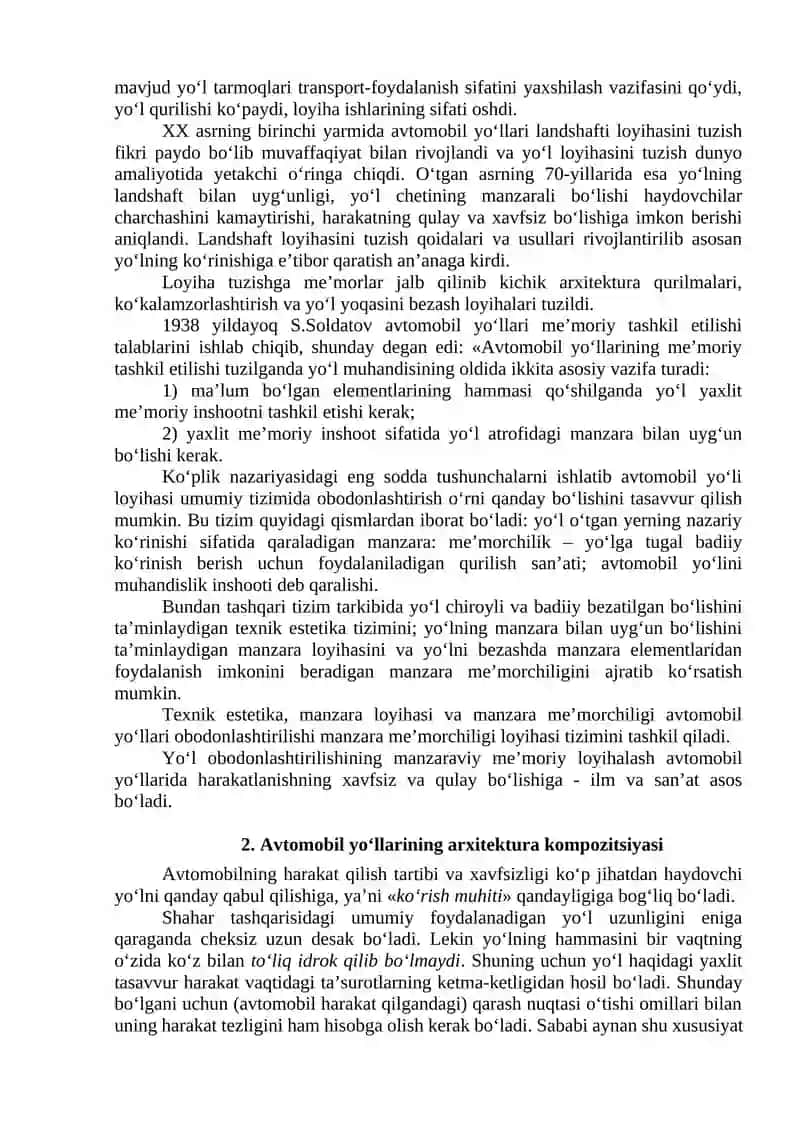 Maruza. Avtomobil yo‘llari arxitekturasi 2