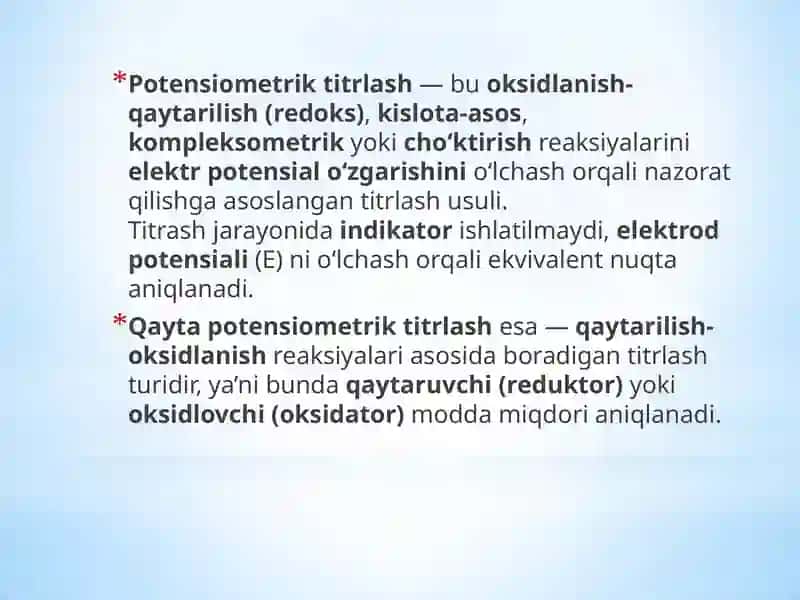 Potensiometrik titrlash usullari 2