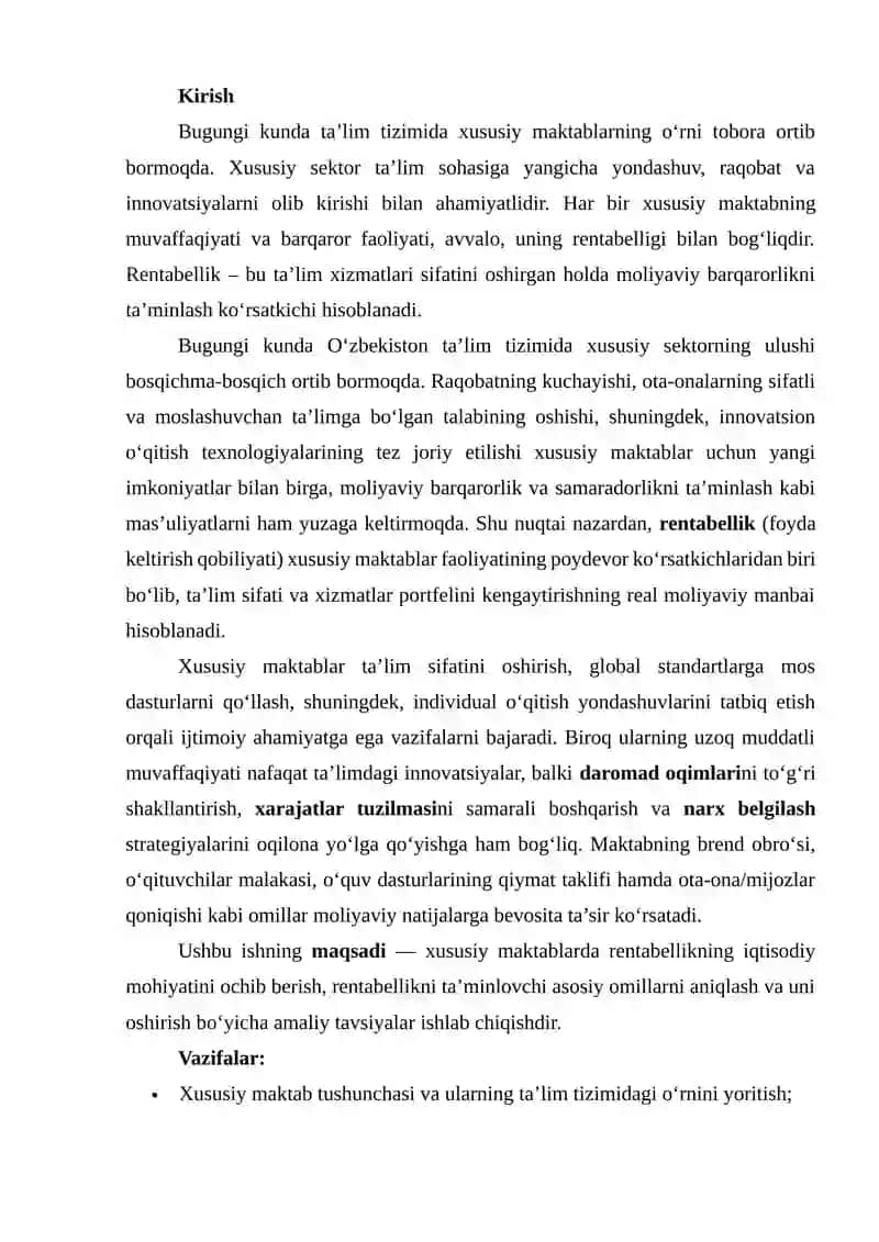 Xususiy Maktablarda Rentabellik 2