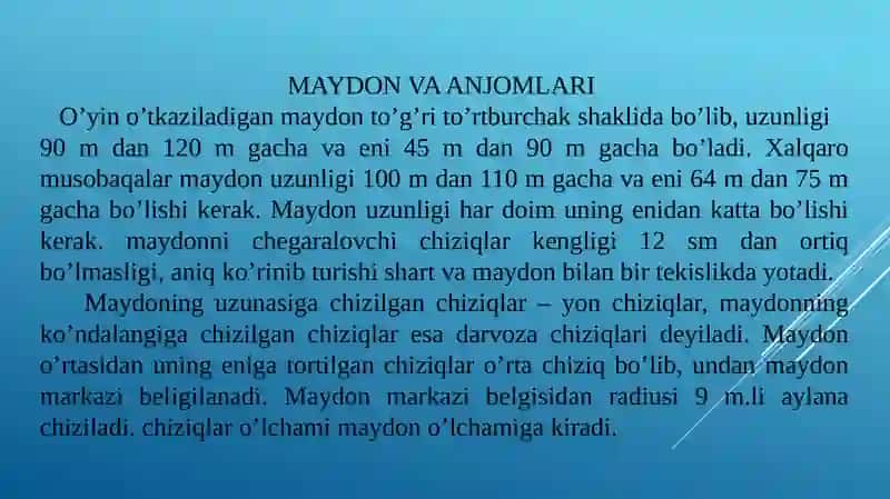 FUTBOLMAYDON O‘LCHAMLARI VAHAKAMLIKQOIDALARI 2