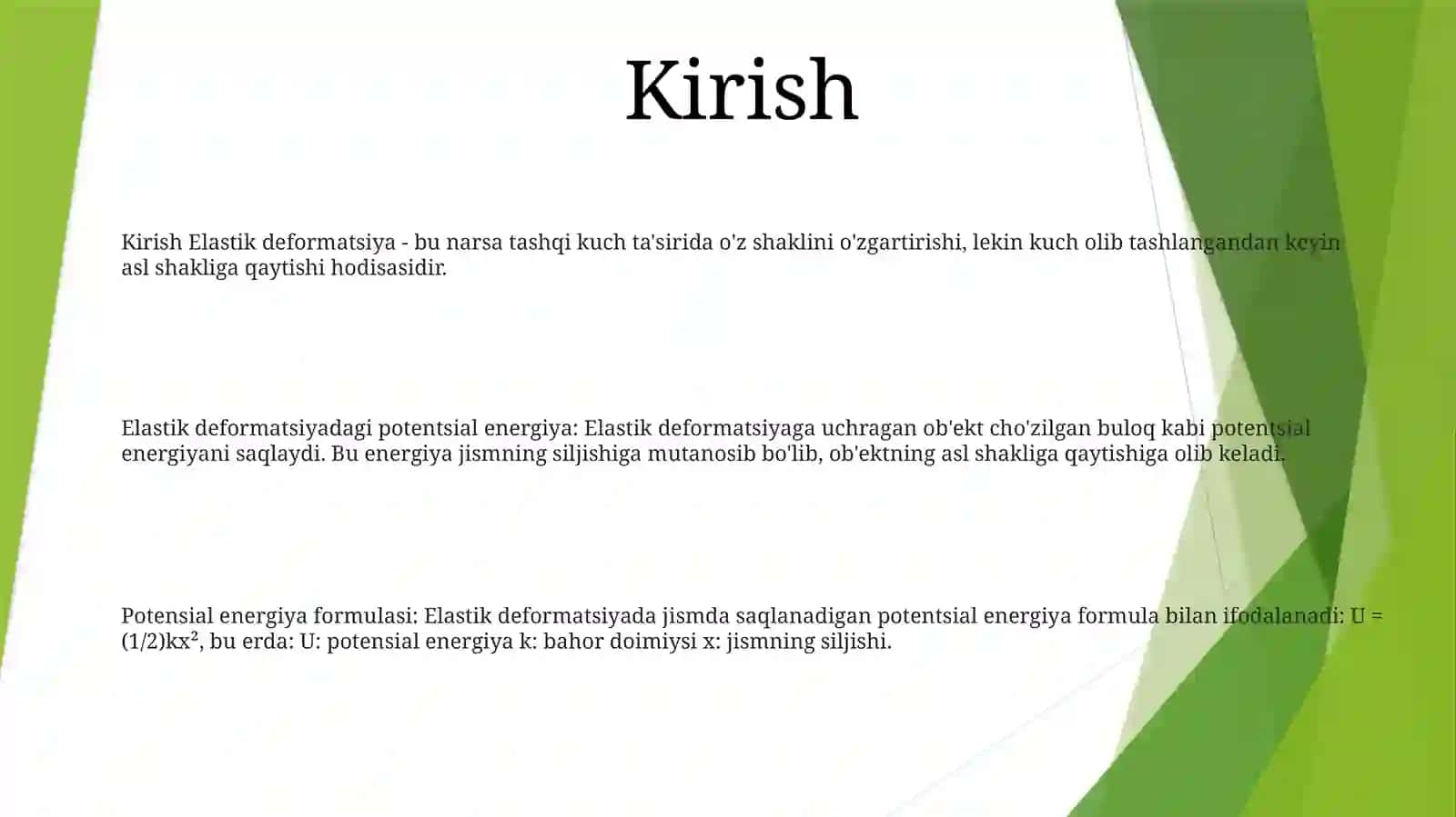 Elastik Defomastiyaning Potenstial Energiyasi 2