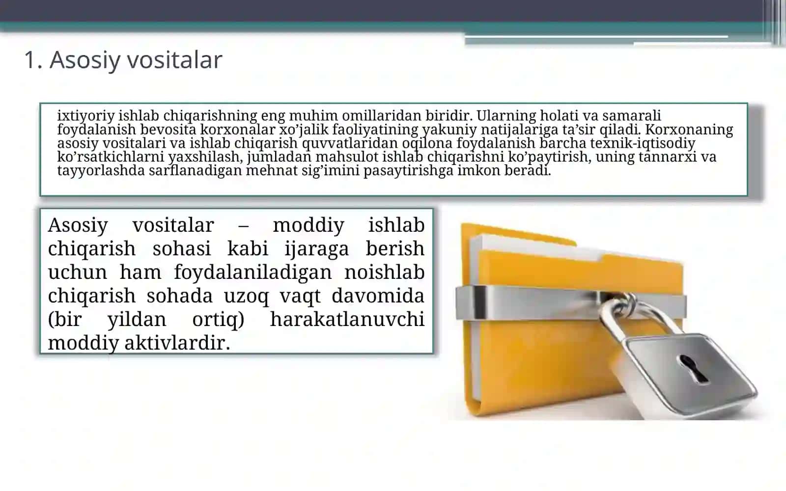 Asosiy vositalar holati va ulardan samarali foydalanishnitahlil 2