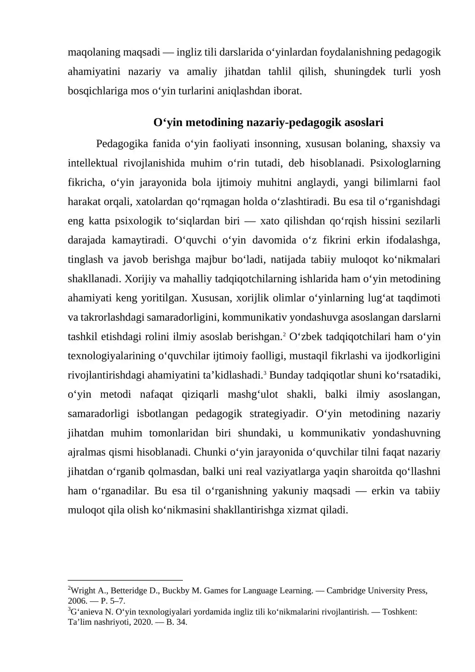 Ingliz tilini o‘qitishda o‘yinlardan foydalanishning pedagogik ahamiyati 2