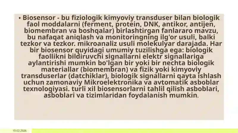Fermentlibiosensorlarningtibbiyotdagio’rni 2