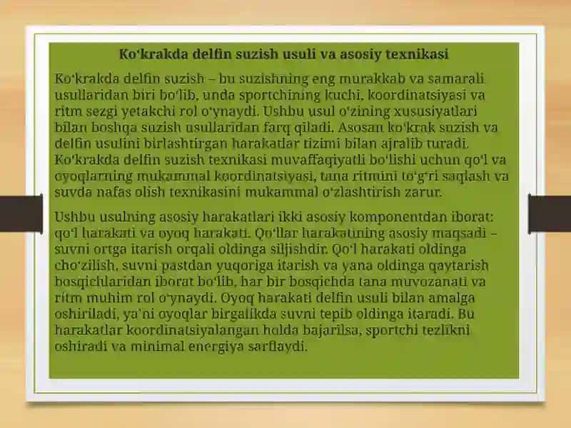 Ko‘krakdadelfin suzish texnikasi 2