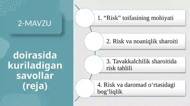 RISK, NOANIQLIK VA TAVAKKALCHILIK TUSHUNCHALARI TAHLILI. 2