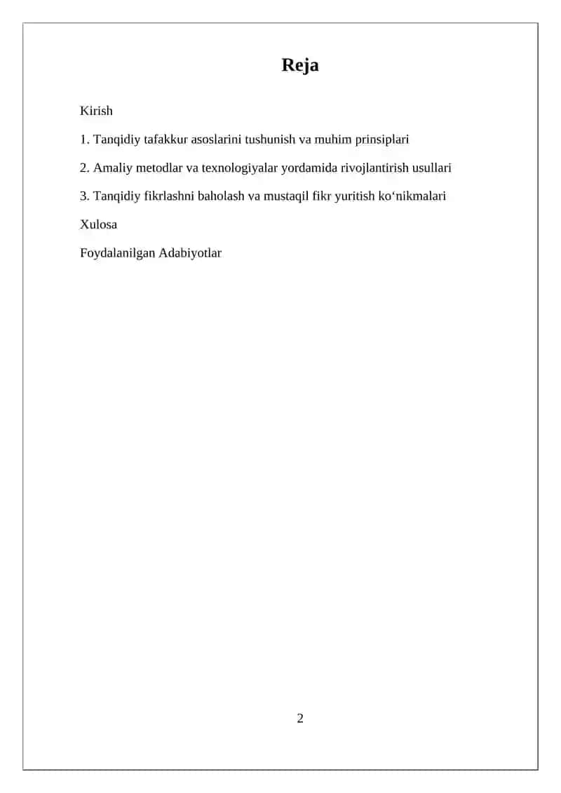 Tanqidiy Tafakkurni Rivojlantirish Usullari 2